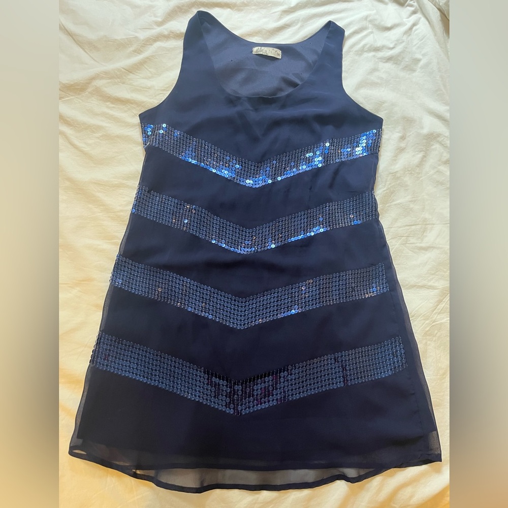 Urban Outfitters Navy Sequined Shift Dress size Medium